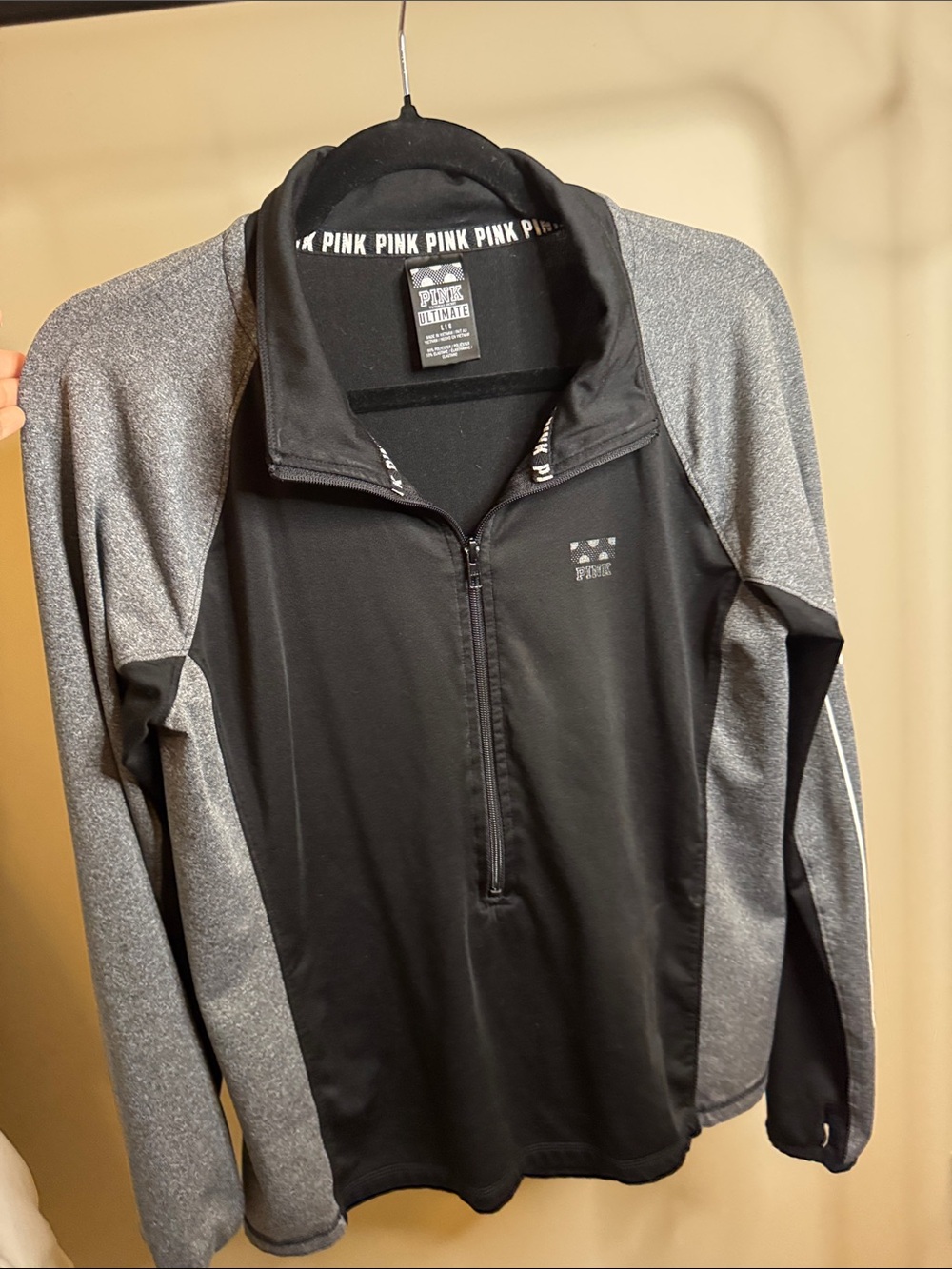 PINK Victoria's Secret Black and Gray Half-Zip Pullover